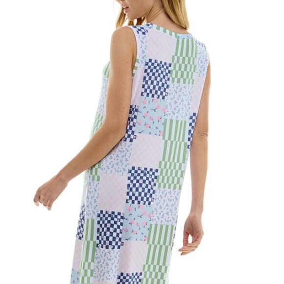 BOHO Patchwork Style Roudelain Printed Sleeveless Nightgown Ditsy Check NWT - Picture 3 of 7